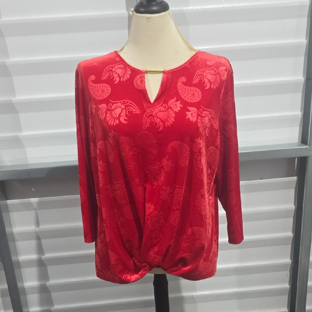 Ruby Rd. Elegant Red Paisley  Floral Women's‎ Top Size Large